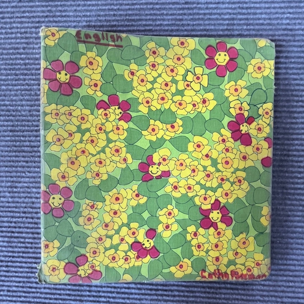 Vintage 70s Groovy Psychedelic Floral 3 Ring Binder Green Pink Yellow